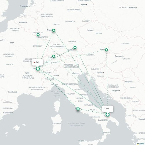 Bari - Geneve karta över direktflyg