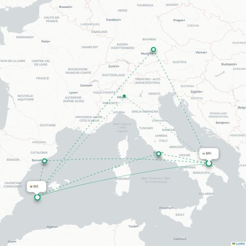 Mapa de vuelo directo Bari - Ibiza