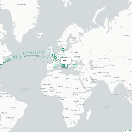 Mapa de vuelo directo Bari - Nueva York
