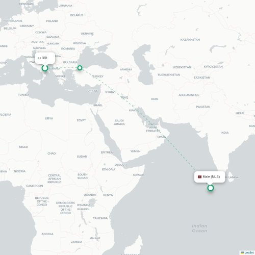 Mapa de vuelo directo Bari - Malé