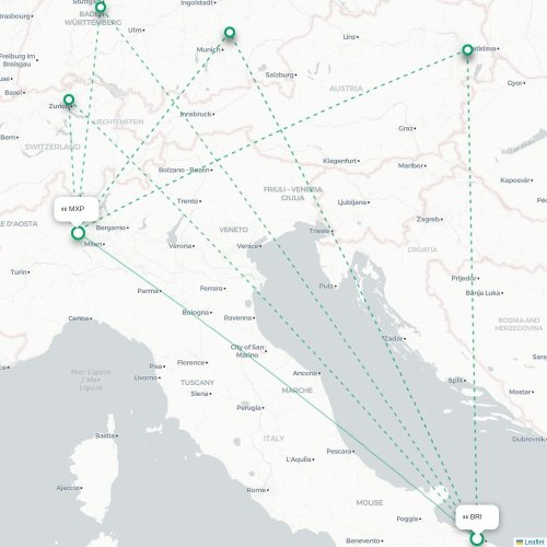Mapa lotu bezpośredniego Bari – Mediolan