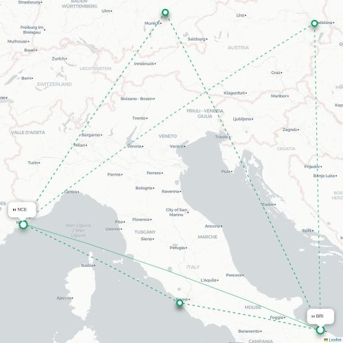 Mapa de vuelo directo Bari - Niza