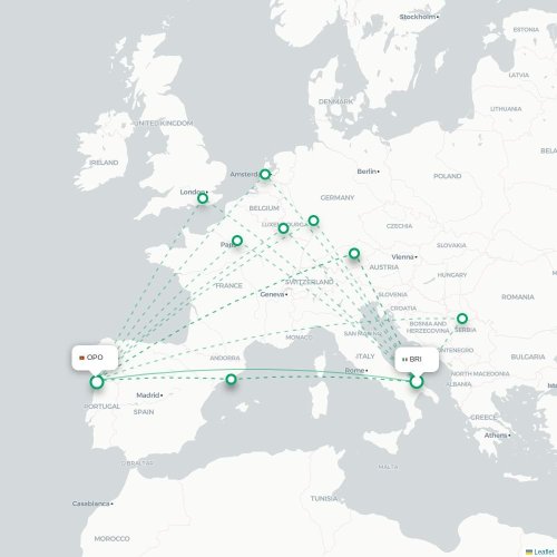 Mapa de vuelo directo Bari - Oporto