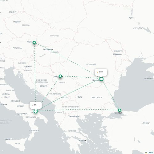 Mapa lotu bezpośredniego Bari – Bukareszt