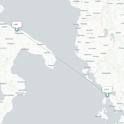 Mapa de vuelo directo Bari - Preveza
