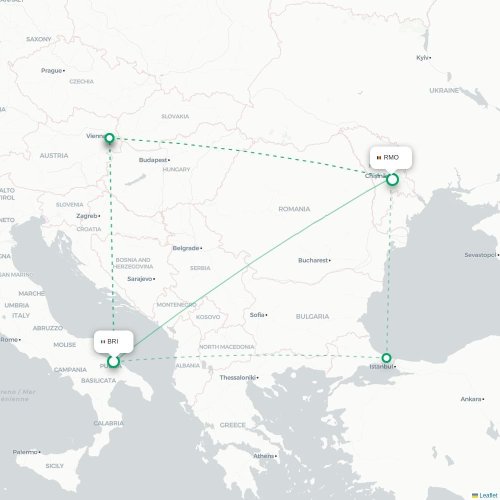 Mapa de vuelo directo Bari - Chişinău