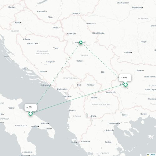 Mapa lotu bezpośredniego Bari – Sofia
