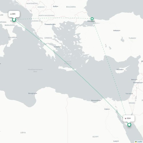 Mapa lotu bezpośredniego Bari – Szarm el-Szejk