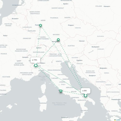 Mapa lotu bezpośredniego Bari – Turyn, Torino