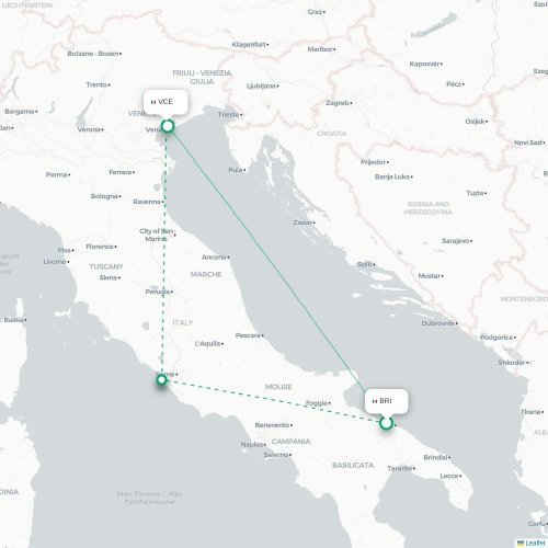 Mapa lotu bezpośredniego Bari – Wenecja