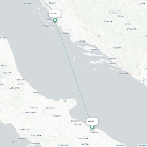 Mapa lotu bezpośredniego Bari – Zadar