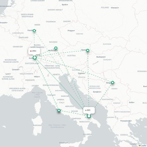Bari - Zurich karta över direktflyg