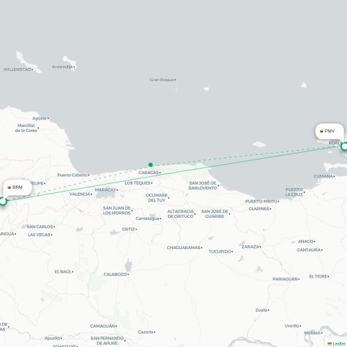 Mapa lotu bezpośredniego Barquisimeto – Porlamar