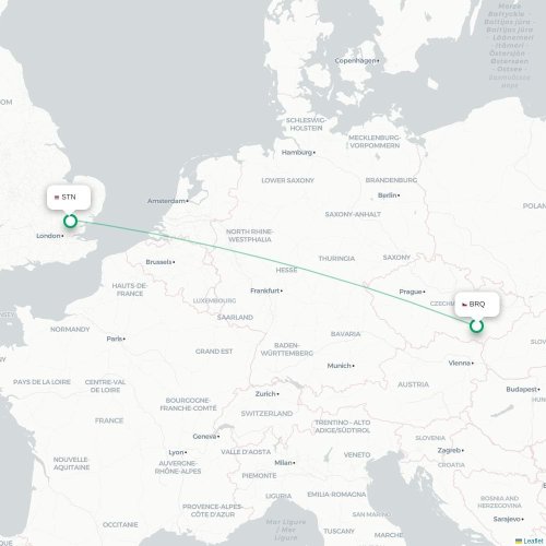 Mapa lotu bezpośredniego Brno – Londyn