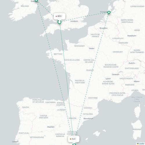 Mapa de vuelo directo Brístol - Alicante
