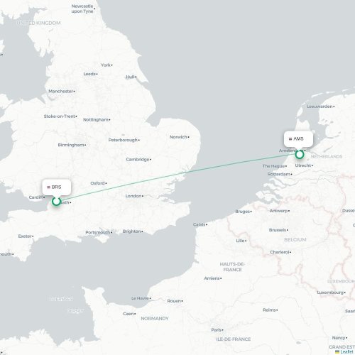 Mapa de vuelo directo Brístol - Ámsterdam