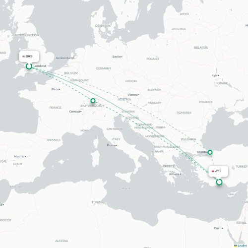 Mapa de vuelo directo Brístol - Antalya