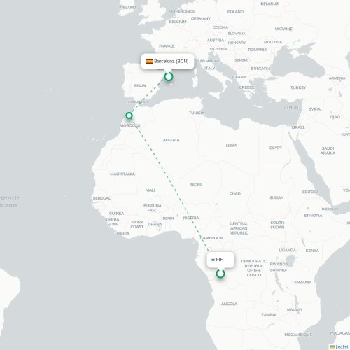 Mapa de vuelo directo Brístol - Barcelona