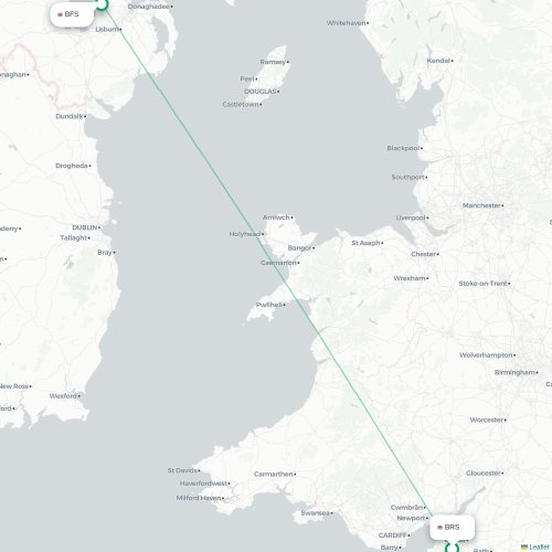 Mapa de vuelo directo Brístol - Belfast