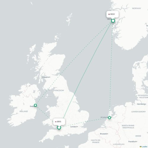 Mapa de vuelo directo Brístol - Bergen