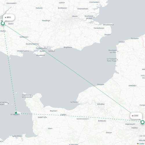 Mapa de vuelo directo Brístol - París
