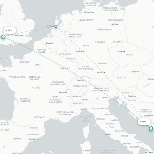 Bristol - Dubrovnik kaart van rechtstreekse vlucht