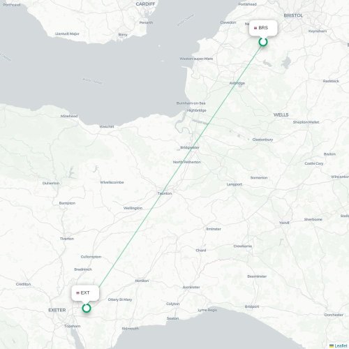 Mapa de vuelo directo Brístol - Exeter