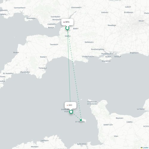 Mapa de vuelo directo Brístol - Saint Peter Port