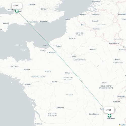 Mapa de vuelo directo Brístol - Grenoble