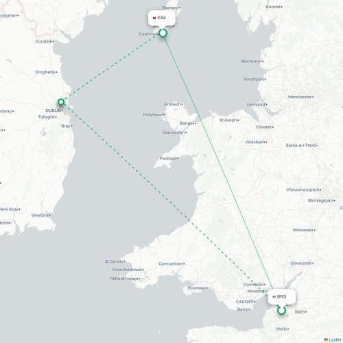Mapa de vuelo directo Brístol - Castletown