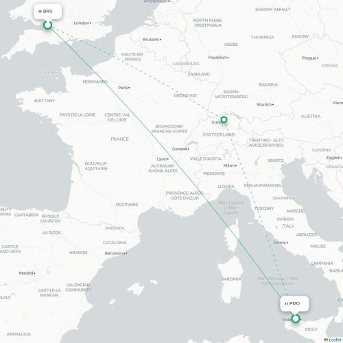 Mapa de vuelo directo Brístol - Palermo