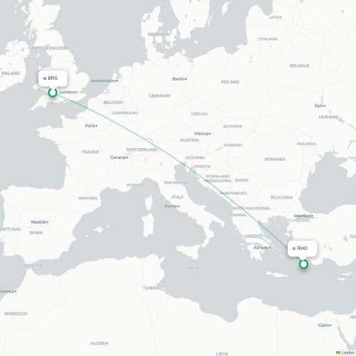 Mapa de vuelo directo Brístol - Rodas