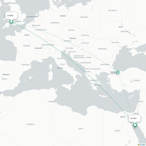 Mapa de vuelo directo Brístol - Sharm el-Sheij