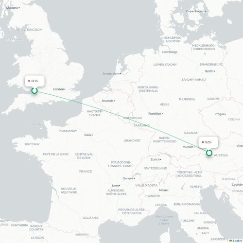Bristol - Salzburg karta över direktflyg