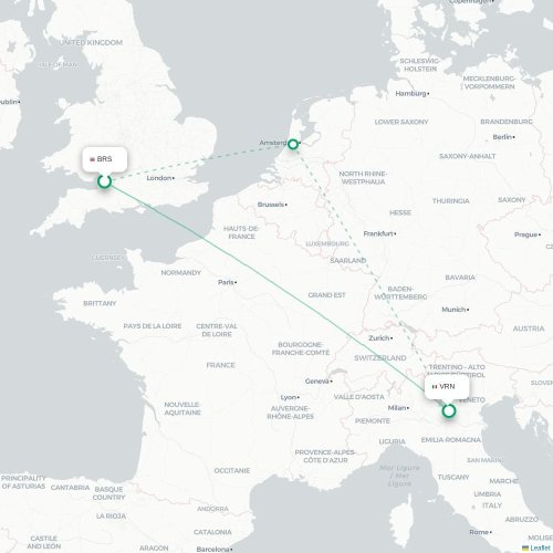 Mapa de vuelo directo Brístol - Verona