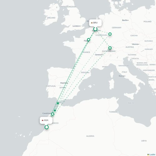 Mapa lotu bezpośredniego Bruksela – Agadir