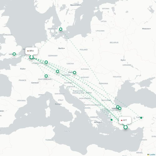 Brussel - Antalya kaart van rechtstreekse vlucht