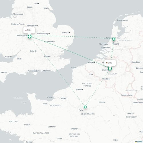 Brussels - Birmingham karta över direktflyg