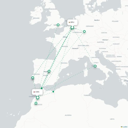 Mapa lotu bezpośredniego Bruksela – Casablanca