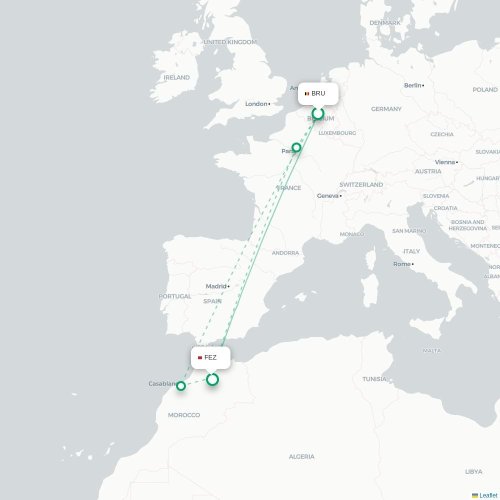 Mapa lotu bezpośredniego Bruksela – Fez