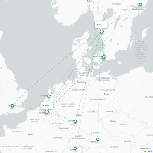 Brussels - Göteborg karta över direktflyg