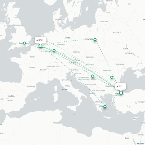 Brussel - Istanbul kaart van rechtstreekse vlucht