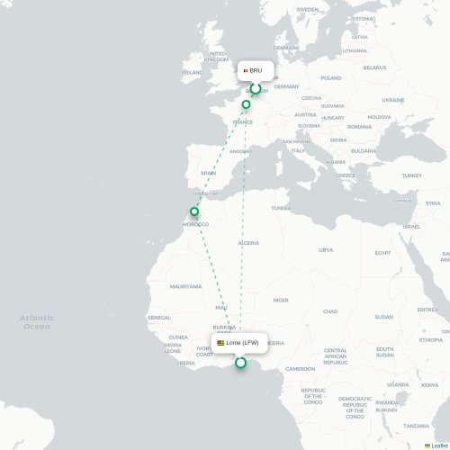 Brussels - Lome karta över direktflyg