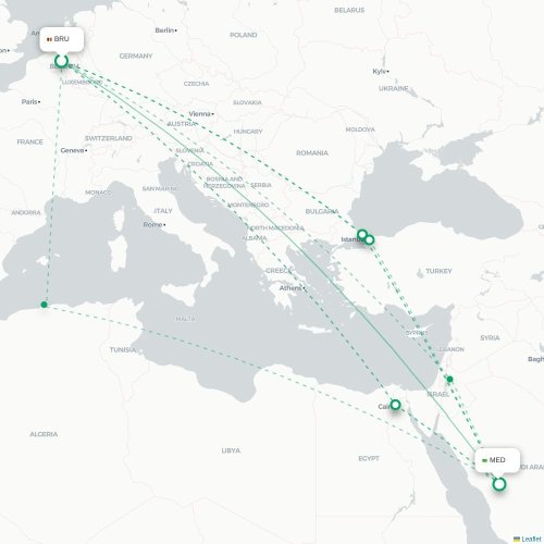 Brussels - Medina karta över direktflyg