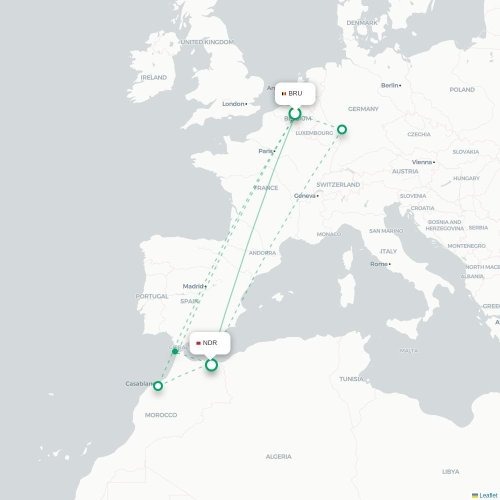 Mapa lotu bezpośredniego Bruksela – Nador