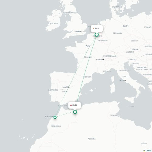 Mapa lotu bezpośredniego Bruksela – Wadżda