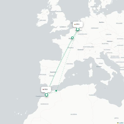 Mapa lotu bezpośredniego Bruksela – Rabat