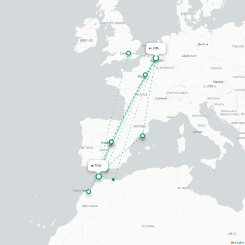 Mapa lotu bezpośredniego Bruksela – Tanger