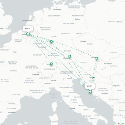 Brussel - Zadar kaart van rechtstreekse vlucht