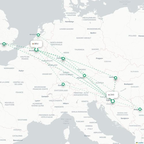Mapa lotu bezpośredniego Bruksela – Zagrzeb